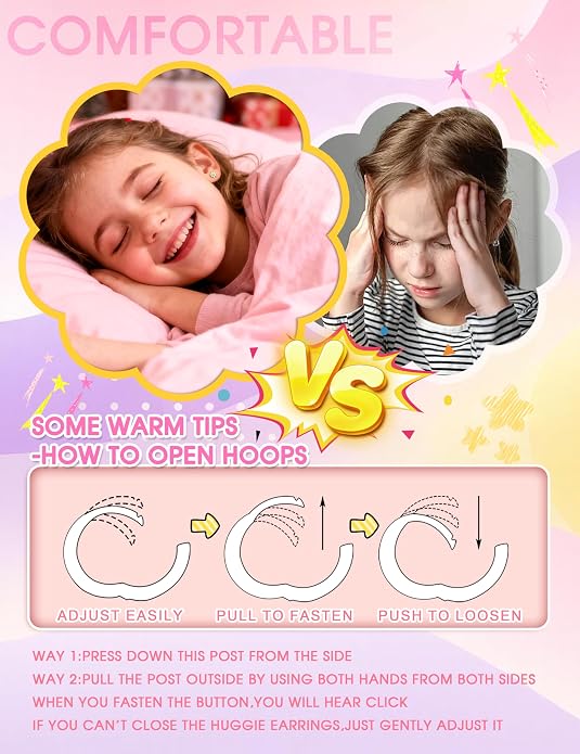 LOLIAS Hypoallergenic Earrings for Girls Flat Back-Stainless Surgical Steel Earrings for Sensitive Ears Women Cute Hoops Flatback Studs Screw Back Toddler Kids Teen Girls Earrings Jewelry