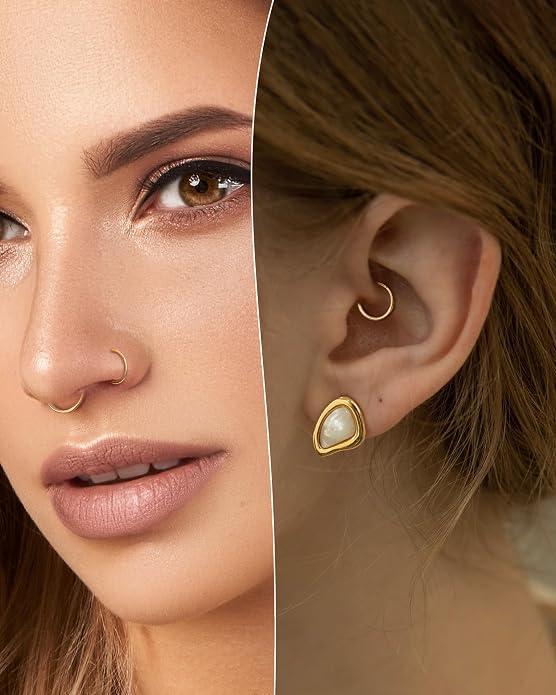 COCHARM 14K Solid Gold 18g/16g Nose Rings 16G Septum Rings Yellow Gold Tragus Helix Cartilage Conch Earring Hoops 18 Gauge Piercing Hoop