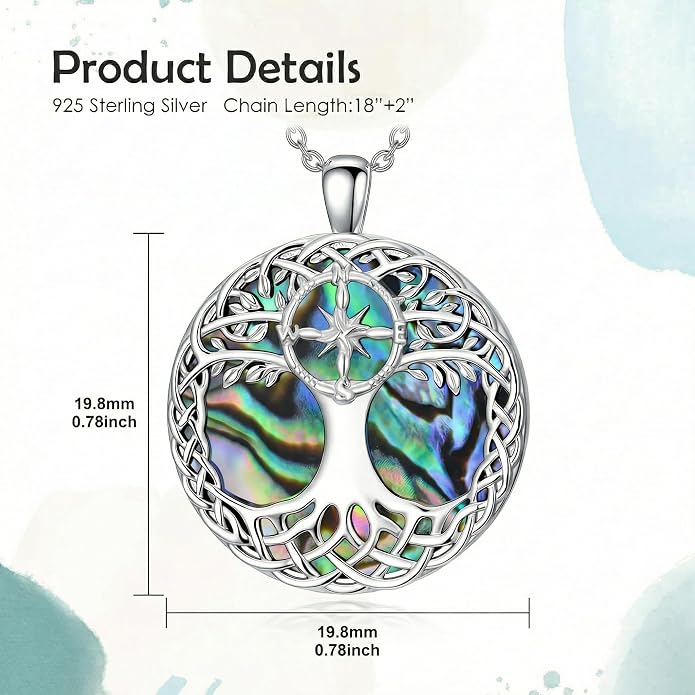 Tree of Life Necklace 925 Sterling Silver Abalone Shell Celtic Knot Tree Pendant Necklace Jewelry Gifts for Women Birthday Christmas