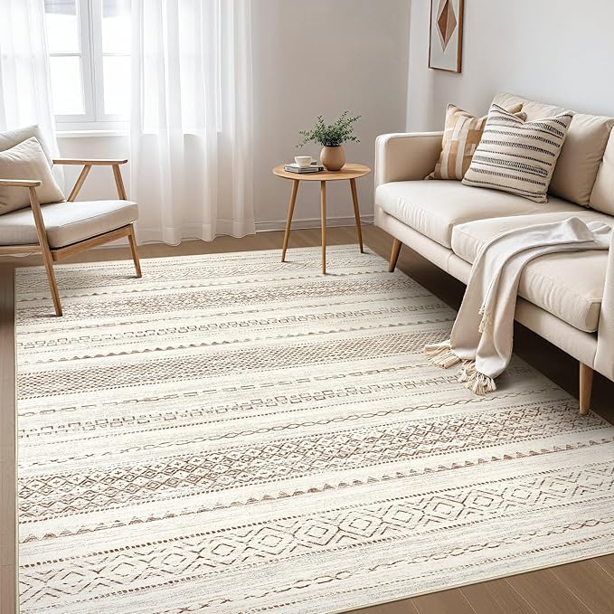 Nakagishi Boho 4x6 Area Rug Living Room Rugs Machine Washable Brown | Soft, Pet & Kid Friendly, Carpet for Living Room/Bedroom/Office/Kitchen/Nursery, Daily Home Decor Stain Resistant Moroccan