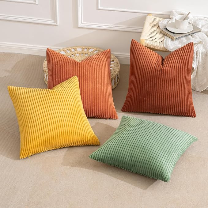 MIULEE Decorative Throw Pillow Covers 16x16 Inch Set of 4, Vibrant Cushion Covers Vintage Retro Fall Home Decor, Mix and Match Color Clash Design for Sofa Couch Bed Living Room Yellow Rust Green