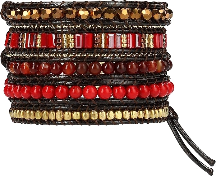 Bracelet for Women – Handmade Vegan Boho Natural Stone Layered Bracelet, Thailand Bohemian Stackable Beaded Wrap Bracelets, Summer Hippie Bracelet Stack, Fashion Jewelry Gifts