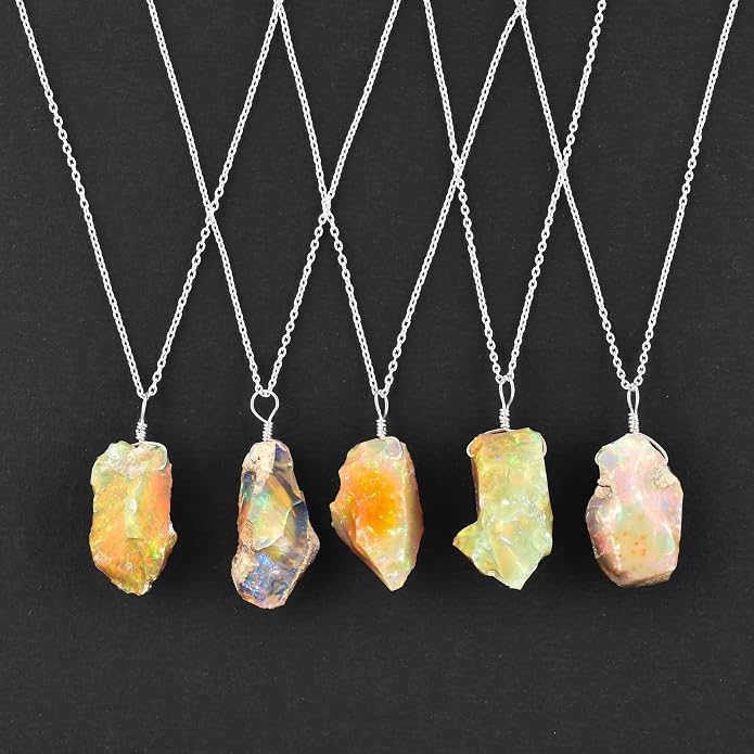 Natural Raw Crystal Rough Gemstone Pendant Necklace For Women, Chakra Healing Stones, Birthstone Jewelry, Rhodium Plated 925 Sterling Silver Chain 18 inch, Birthday Gift