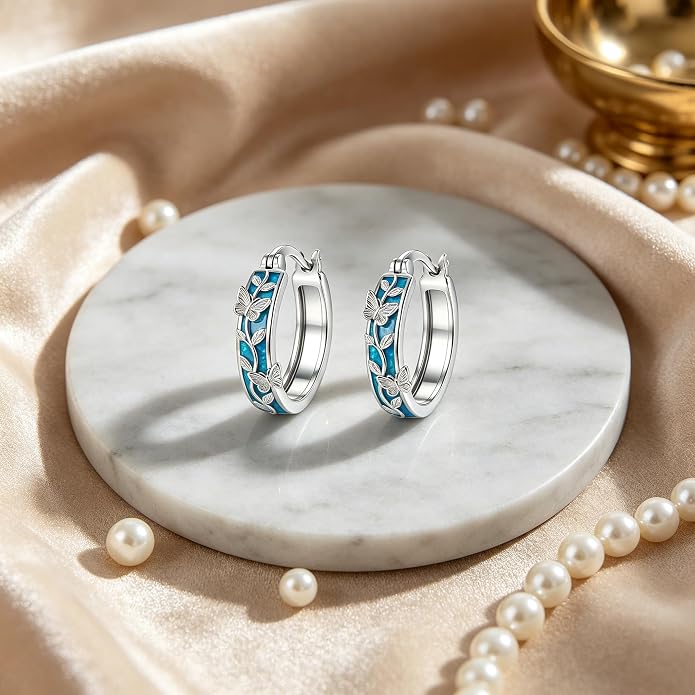 Opal/Turquoise Huggie Earrings 925 Sterling Silver Opal/Turquoise Small Animal Huggie Hoop Earrings Animal Huggies Earring Jewelry Gifts for Women Mom Her