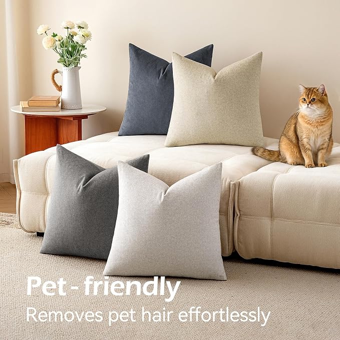 a moment Waterproof Throw Pillow Covers Set of 4,22x22 Inch Outdoor Stain Resistant Pet Friendly Pillowcases Cushion Covers for Patio Sofa and Living Room,Soft Charcoal