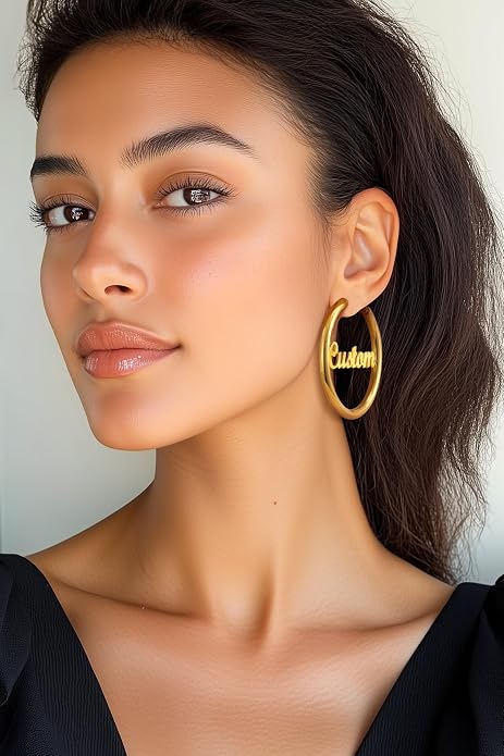Stainless Steel Chunky Hoop Earrings For Women, Minimalist and Chic, Black/Gold Plated, Round Hoops Earrings Hypoallergenic, Size: 30mm/40mm/60mm/80mm, Come with Box