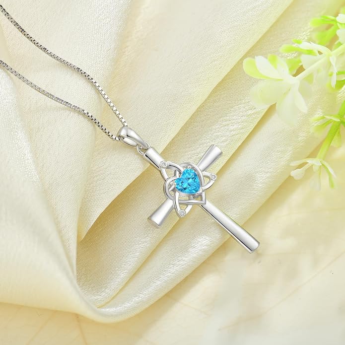 Celtic Cross Necklace 925 Sterling Silver Necklace for Women Birthstone Necklace Jewelry Gifts for Christmas Birthday or Anniversary Birthday