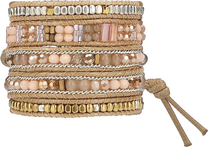 Bracelet for Women – Handmade Vegan Boho Natural Stone Layered Bracelet, Thailand Bohemian Stackable Beaded Wrap Bracelets, Summer Hippie Bracelet Stack, Fashion Jewelry Gifts