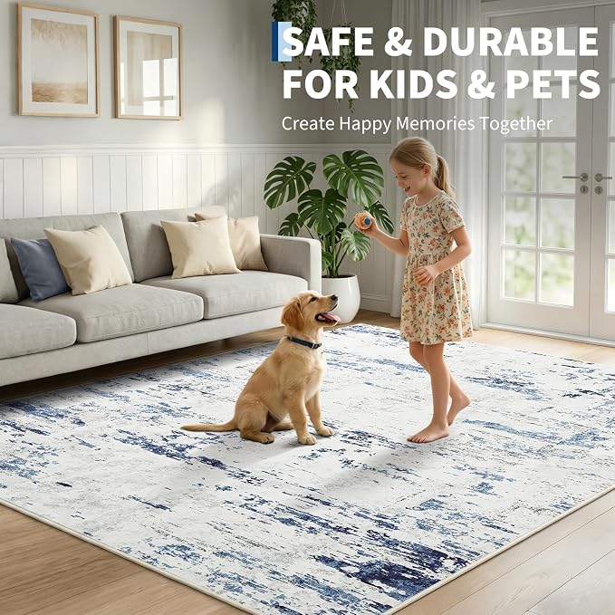 GarveeHome 5x7 Abstract Area Rug Neutral Washable Living Room Bedroom Rug | Large Modern Low Pile Non Slip Floor Mat Carpet Indoor Accent Rug for Dining Room Playroom Nursery Home Decor