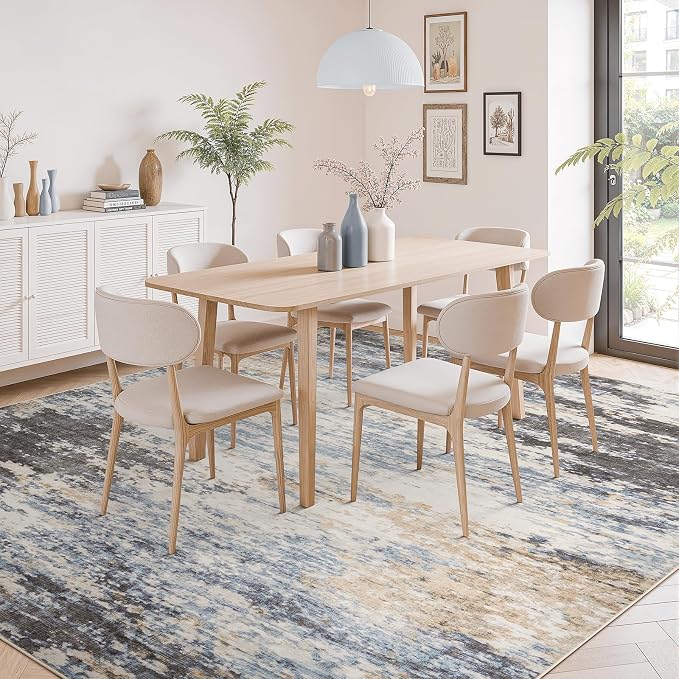 Lofus 8x10 Area Rug for Living Room,Abstract Large Rugs with Non-Slip Backing, Neutral Modern Washable Carpet for Bedroom Dining Room Home Office Nursery Indoor, Dark Grey/Blue