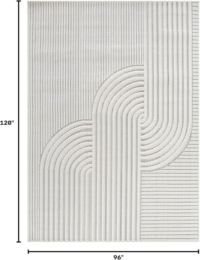 CAMILSON Modern Rug 8x10 Luxury Swirl Curved Micro Loop Area Rugs Soft High-Low Pile Stain Resistant Easy to Clean Non-Shedding Durable Living Room Bedroom Indoor Carpet (White)