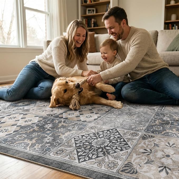 Machine Washable Entryway Small Area Rugs: Soft Non-Slip Low Pile Door Mat Indoor Entrance 2x3 ThrowRug for High-Traffic Areas Kitchen, Hallway, Farmhouse Decor