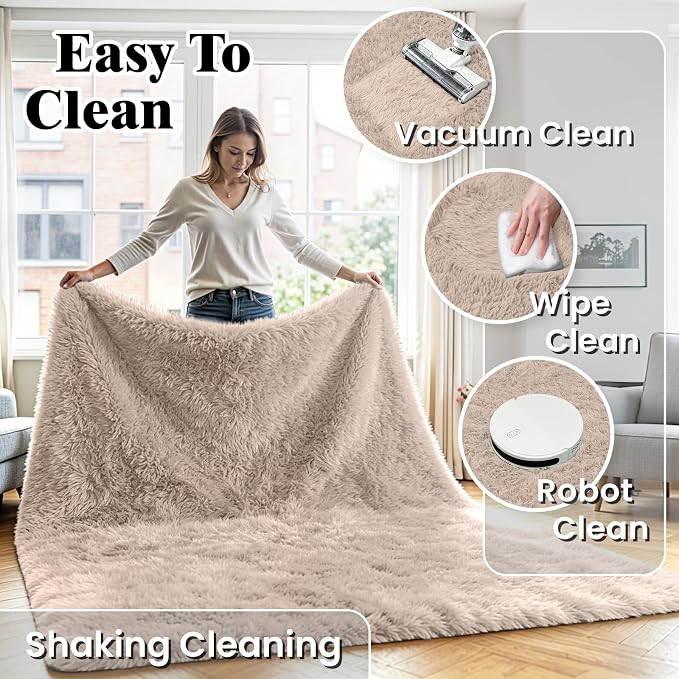 5x8 Area Rug for Living Room, Ultra Soft Fluffy Beige Rugs for Bedroom, Non Slip Large Shag Carpet, Fuzzy Plush Nursery Rug, Thick Washable Indoor Floor Carpets for Kids Office Dorm Home Decor