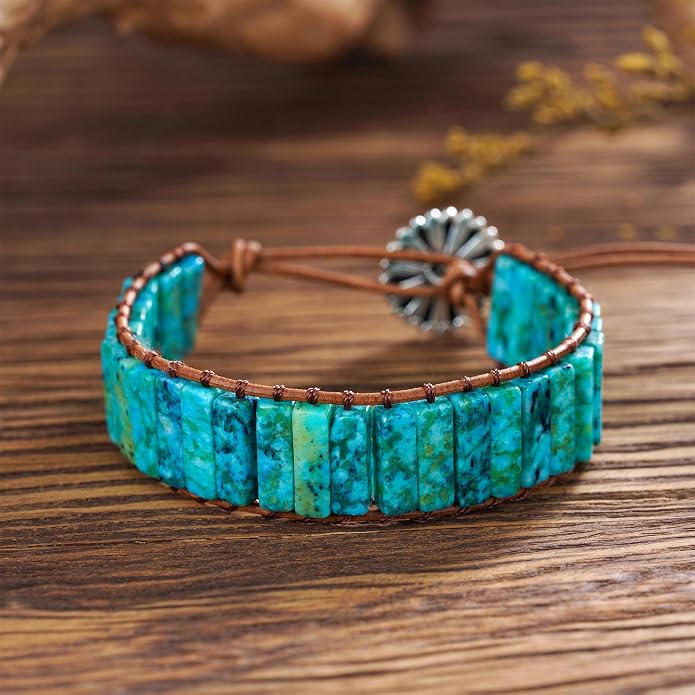 Plumiss Women Boho Handmade Natural Stone Crystal Leather Bead Wrap Bracelets Collection