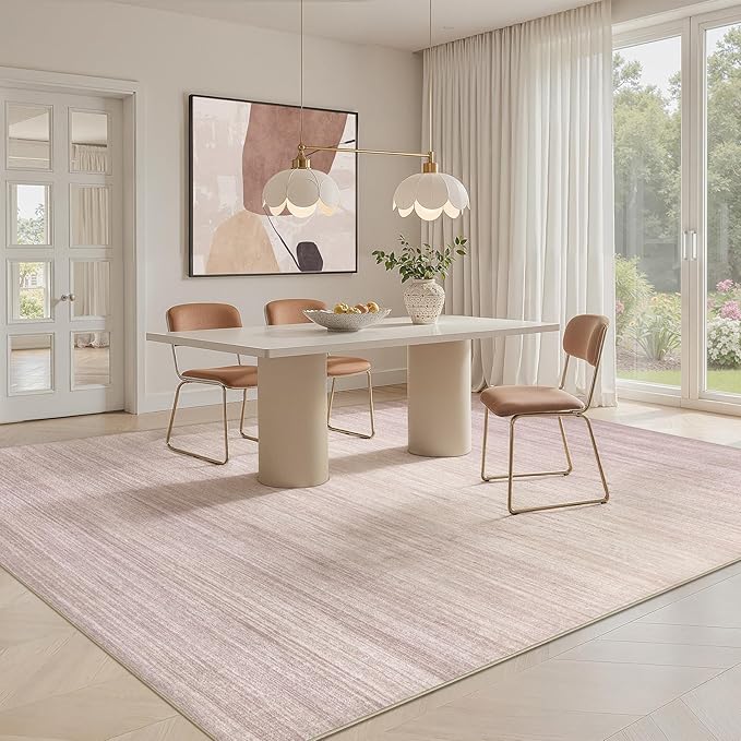 UERMEI 10x14 Washable Area Rug - Neutral Modern Abstract Living Room Rugs, Non-Slip Soft Large Indoor Floor Carpet for Bedroom Home Office & Under Dining Table Decor, Soft Pink