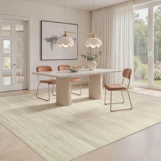 UERMEI 9x12 Washable Area Rug - Neutral Modern Abstract Living Room Rugs, Non-Slip Soft Large Indoor Floor Carpet for Bedroom Home Office & Under Dining Table Decor, Brown/Beige