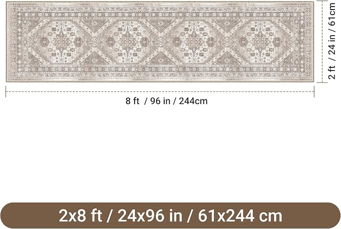 befbee 2x8 Runner Rug Washable Hallway Runner Rug Ultra-Thin Soft Kitchen Rug Non Slip Indoor Floor Foldable Carpet with Low Pile for Bathroom Laundry Room Living Room Entryway(Brown/Beige,2'x8')