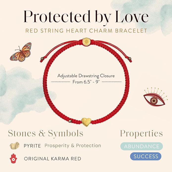 KARMA AND LUCK Adjustable Red String Bracelet, 18K Charm for Women, Handmade in Bali for Luck & Success