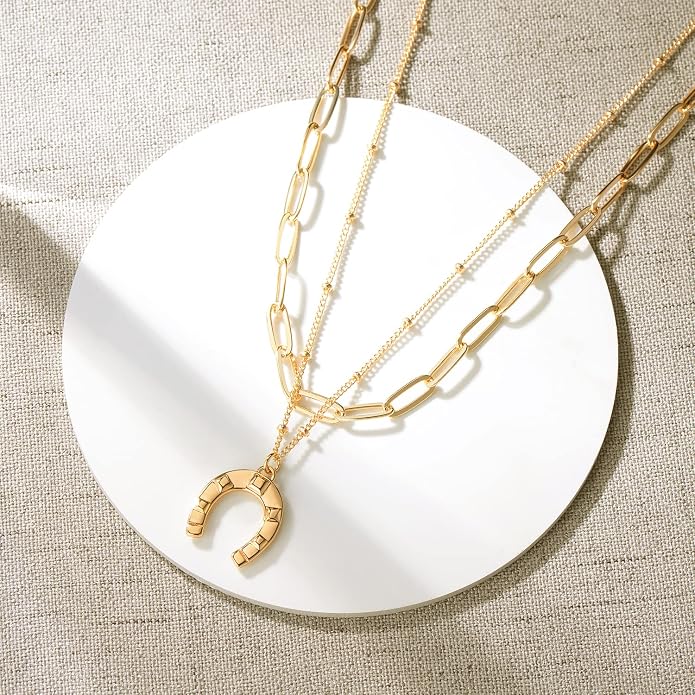 MEVECCO Layered Heart Necklace Pendant Handmade 18k Gold Plated Dainty Gold Choker Arrow Bar Layering Long Necklace for Women