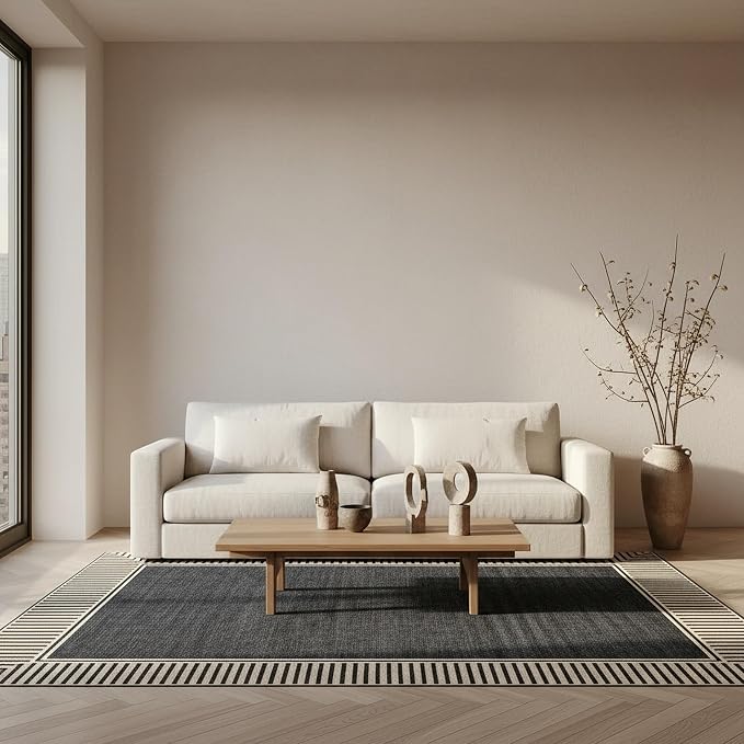 Nuloom Asha Dark Grey/Ivory, 2' x 3', Casual, Striped Border, Soft and Cozy, High Traffic, Stain Resistant, Easy Clean, Durable Area Rug for Indoor/Outdoor Patio, Deck, Porch, Garden, Courtyard