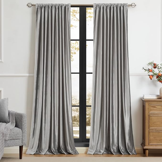 PRIMROSE Silver Grey Curtains 108 inch for Living Room,2 Panels Drapes Blackout Rod Pocket Back Tab Window Treatment Room Darkening Thick Decorative Curtains for Bedroom