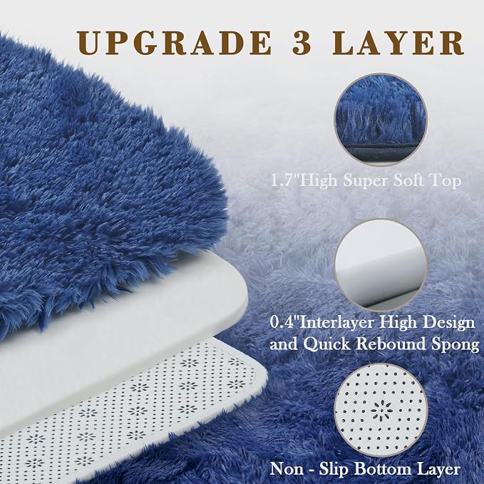 Area Rugs 9x12 Living Room, Large Area Rug Shaggy Carpet Soft Plush Furry Bedside Rug, Machine Washable Area Rugs for Bedroom Home Decor Non-Slip(9 x 12, Royal Blue)