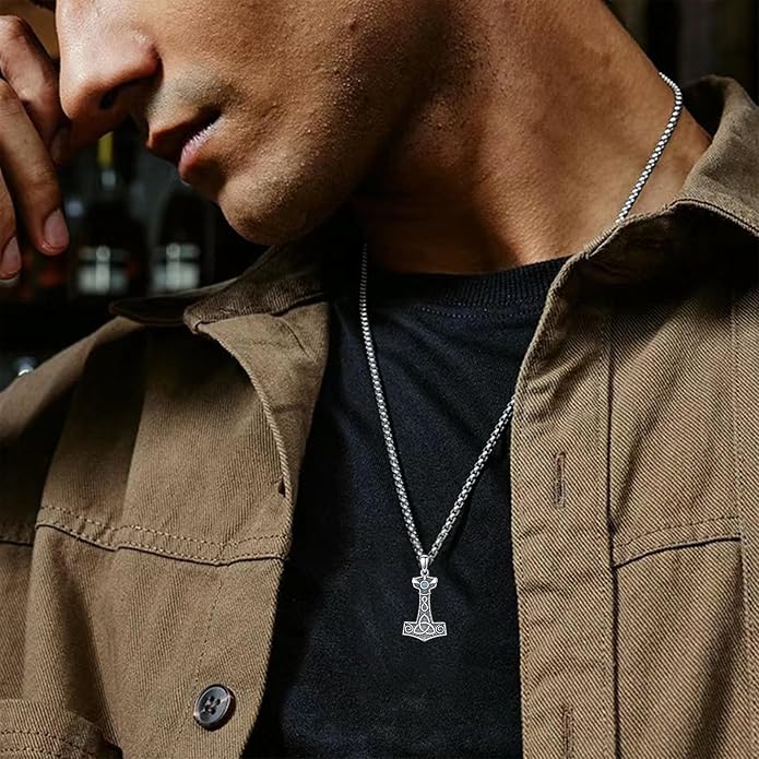 LEECCl Men's Necklaces 925 Sterling Silver Thors Hammer/Cross of Thorns/Bible/St. Michael Gothic pendant Religious Jewelry for Men Father