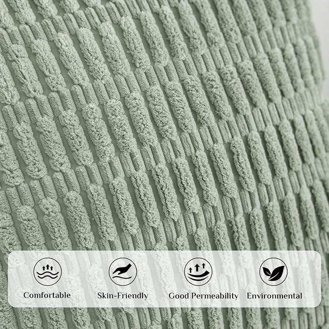 Softalker Throw Pillow Covers 16x16 Inch, Set of 4, Corduroy Soft Striped Farmhouse Boho Pillow Cover, Modern Decorative Cushion Pillow Case for Couch Sofa Bedroom Living Room, Sage Green