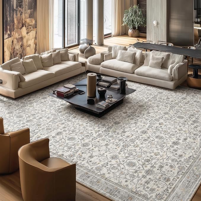 Washable Rugs for Living Room: 10x14 Area Rugs for Bedroom Ultra Soft Non-Slip Stain Resistant Vintage Boho Large Carpet for High-Traffic Dining Room - Farmhouse Decor