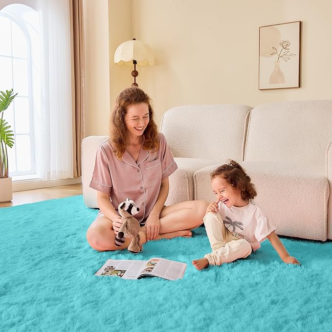 OPPODREAM 8x10 Aqua Blue Rugs for Bedroom, Ultra-Soft Fluffy Area Rugs for Living Room, 8 x 10 Shag Carpet for Nursery, Kids, Girl, Boy, Baby, Plush, Fuzzy, Shaggy, Cute Home Decor