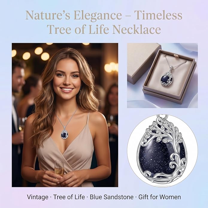 Teardrop Moonstone Necklace for Women Tree of Life/Filigree Birthstone Pendant Necklace Jewelry
