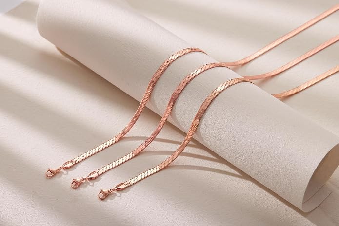 WomenGifts 14K Gold Silver Plated Herringbone Necklace for Women, Dainty Snake Chain Choker, Trendy Simple Long Layered Jewelry Non Tarnish, 3/4/5/8mm,14,16,18,20,22,24,26 Inch Thin & Chunky Options
