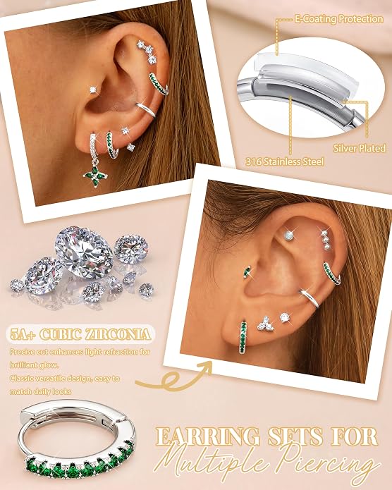 MILACOLATO Hypoallergenic Flat Back Earrings 14K Gold Plated Cartilage Earring Sets for Multiple Piercing 20G Surgical Stainless Steel Earrings for Women Trendy Earring Stacks Small Hoop Flatback Stud Earrings