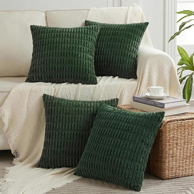 Fancy Homi 4 Packs Decorative Throw Pillow Covers for Living Room Couch Bed, Modern Farmhouse Boho Home Décor Accent Cushion Case, 24" x 24", Dark Green