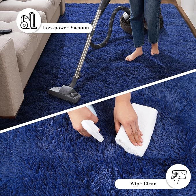 Blue Fluffy Rug Shag Area Rug, 8x10 Area Rugs for Girls Bedroom, Big Soft Shag Bedside Non-Slip Plush Dorm Carpet Home Decor Aesthetic