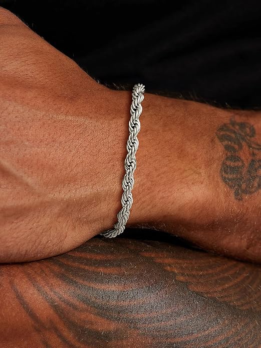 U7 Link Bracelets for Men, Cuban Link/Rope/Watch Band Solid Bracelet, Silver Black Gold Color Wrist Bracelet 3/6/9/12/15mm Width, 6.5/7.5/8.3 Inch Length, Hand Chain Jewelry for Mens Women