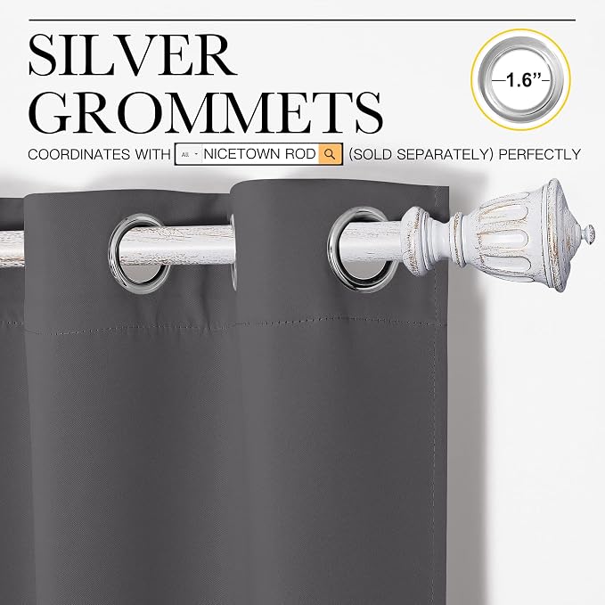 NICETOWN Bedroom Curtains Blackout Drapery Panels, Three Pass Microfiber Thermal Insulated Solid Ring Top Blackout Window Curtains/Drapes (Two Panels, 42 x 50 inches, Gray)