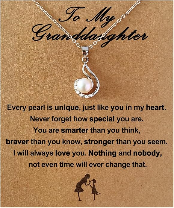 Granddaughter Necklace - Granddaughter Gifts from Grandma, Graduation Gifts for Her, Birthday Christmas Confirmation Wedding Keepsake Jewelry gifts for Granddaughter Teen Girls, Sterling Silver Freshwater Pearl Necklace