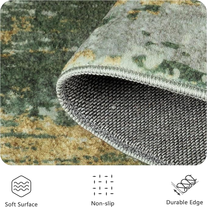 6x9 Area Rugs - Modern Abstract Washable Rug, Ultra Soft Non Slip Low Pile Large Rugs for Living Room, Floor Carpet for Bedroom Dining Room Office Laundry Nursery Home(Green)