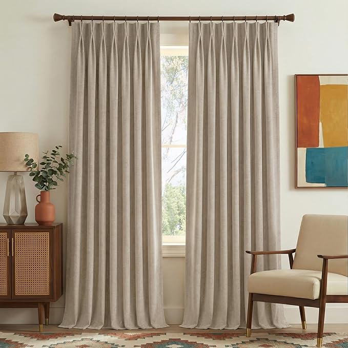 NICETOWN Thick Linen Blend Oatmeal Thermal Curtains 102" Long, Cozy Sanctuary Decor for Primary Suite, Double-Sided Textured Tailored Look Panels with Hooks and Tiebacks (40" Wide, 2 Panels)