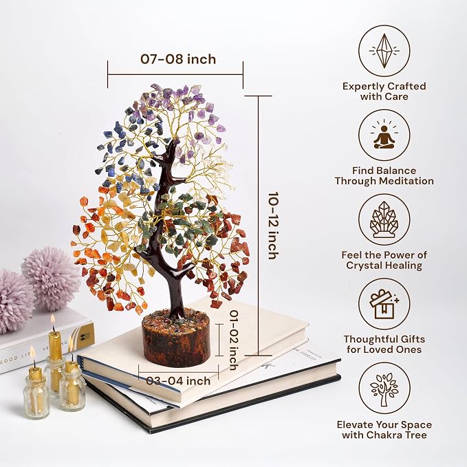 7 Chakra Tree of Life - Crystal Tree for Positive Energy - Healing Crystals and Stones - Birthday Gifts for Women, Home Office Decor -10-12"