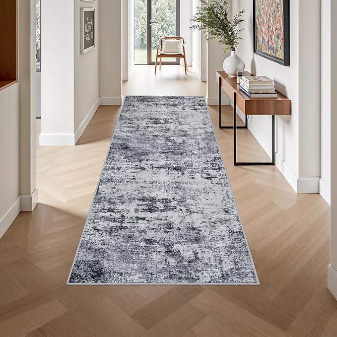Washable Area Rug 3x8 Entryway Rug: Washable Modern Abstract Soft Thin Rug Indoor Floor No Slip Stain Resistant Carpet for Bedroom Dining Room Farmhouse Nursery Home Office - Grey