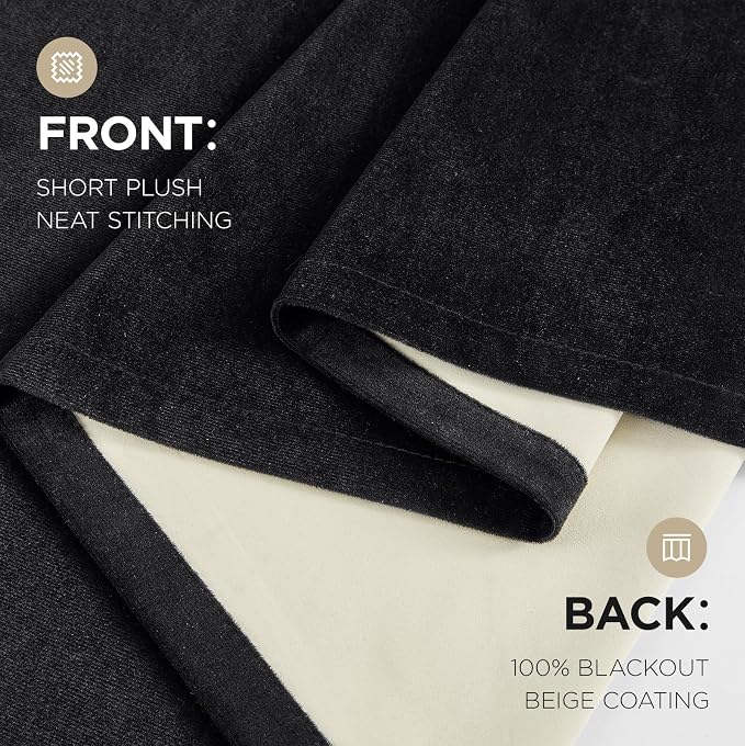 Joydeco 100% Blackout Velvet Curtains Black 84 Inch Back Tab | Luxury Thermal Insulated Velvet Curtains for Bedroom Living Room, Soundproof Blackout Window Drapes