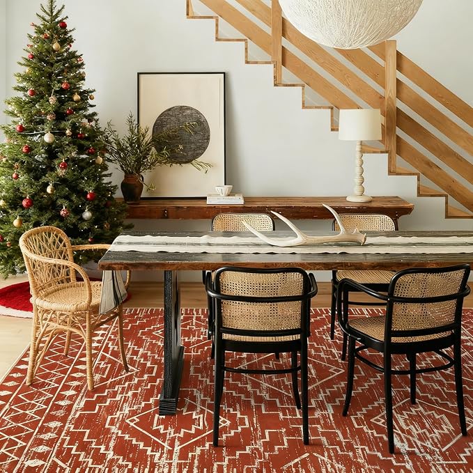 Wonnitar Moroccan Washable Area Rug, 3x5 Non-Slip Rugs for Living Room, Geometric Tribal Kitchen Entry Throw Mat, Soft Low Pile Non-Shedding Carpet for Bedroom Apartment Dorm (Brown,3'x5')
