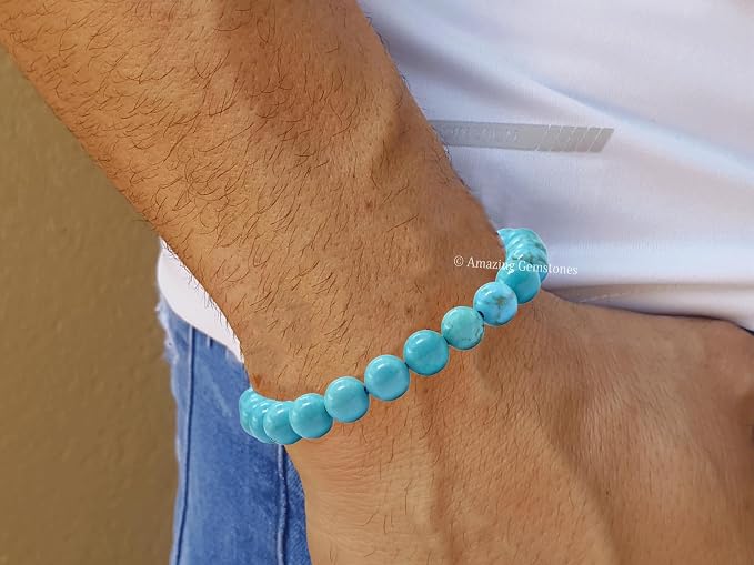 Amazing Gemstone Turquoise Bracelet for Women Men's Gifts - Protection Healing Crystal Bracelet - 8mm Gemstone Beaded Adjustable Bracelet