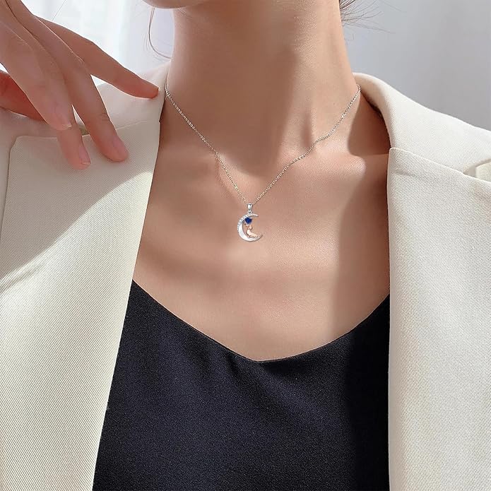 PROESS Animal Birthstone Necklace 925 Sterling Silver Otter/Axolotl/Hippo/Elephant/Dachshund/Monkey/Red Panda Pendant Necklace Animal Birthstone Jewelry Gifts for Women