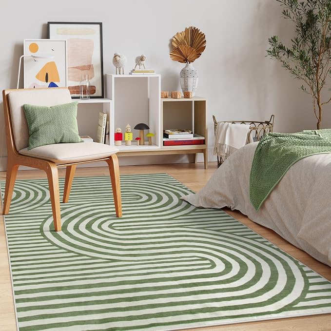 Lahome Green Washable Rug 5x7, Soft Kids Bedroom Rug Mid Century Modern Area Rugs for Living Room, Non-Slip Ultra-Thin Stain Resistance Abstract Rug for Classroom Nursery Playroom Office Alba(5'X7')
