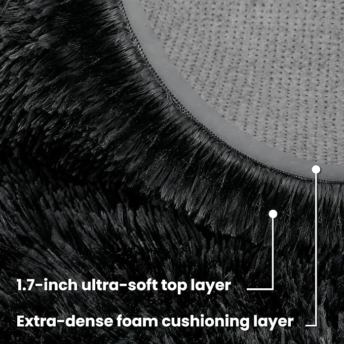 Black Round Fluffy Rug 5ft Plush Fuzzy Shaggy Carpet,Soft Rugs for Living Room for Nursery,Preppy Dorm,Classroom,Playroom,Teen,Baby Home Decor (Black 5"x5")