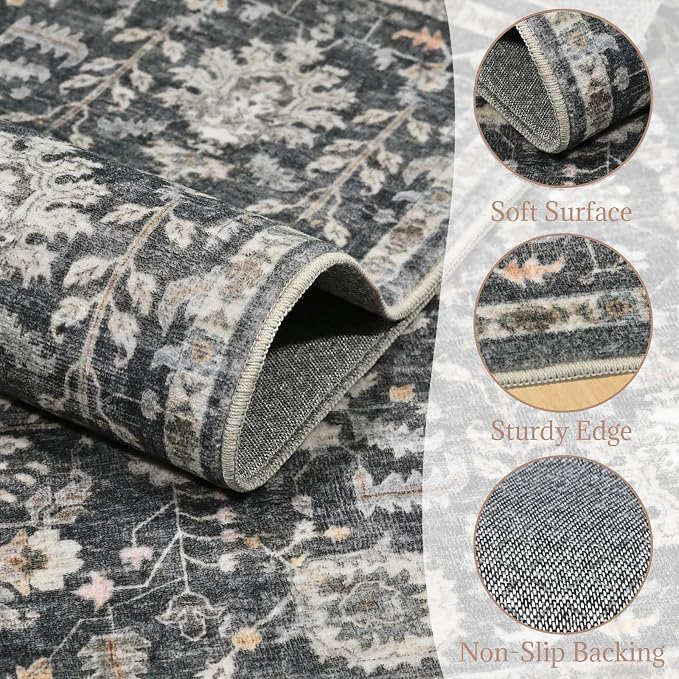 Machine Washable Entryway Small Area Rugs: Soft Non-Slip Low Pile Door Mat Indoor Entrance 2x3 ThrowRug for High-Traffic Areas Kitchen, Hallway, Farmhouse Decor