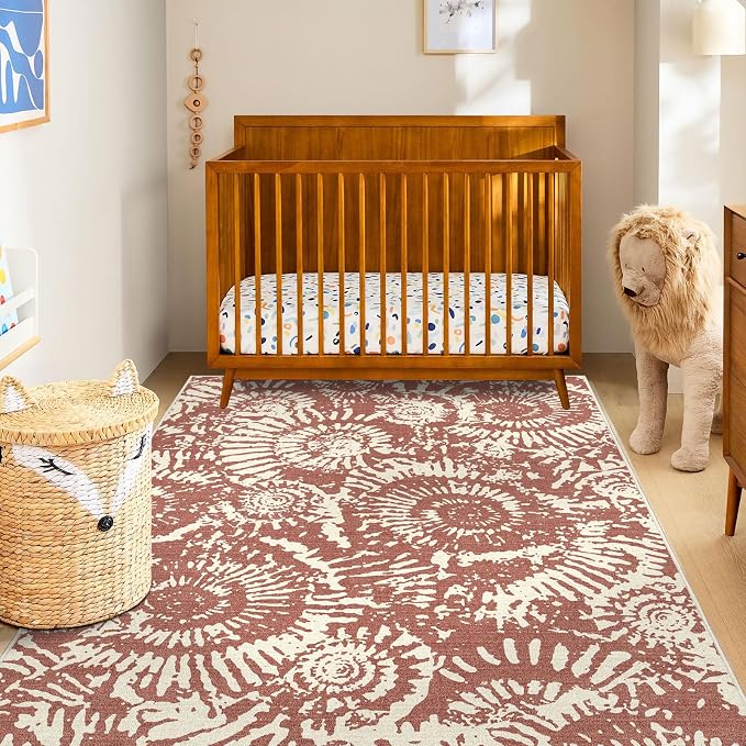 BLISSA Washable 3x5 Entryway Rug - Ultra Thin Terracotta Modern Non-Slip Small Door Mat Indoor Entrance Soft Geometric Boho Neutral Abstract Area Rugs for Bedroom Bathroom Dorm Kitchen Mudroom Foyer